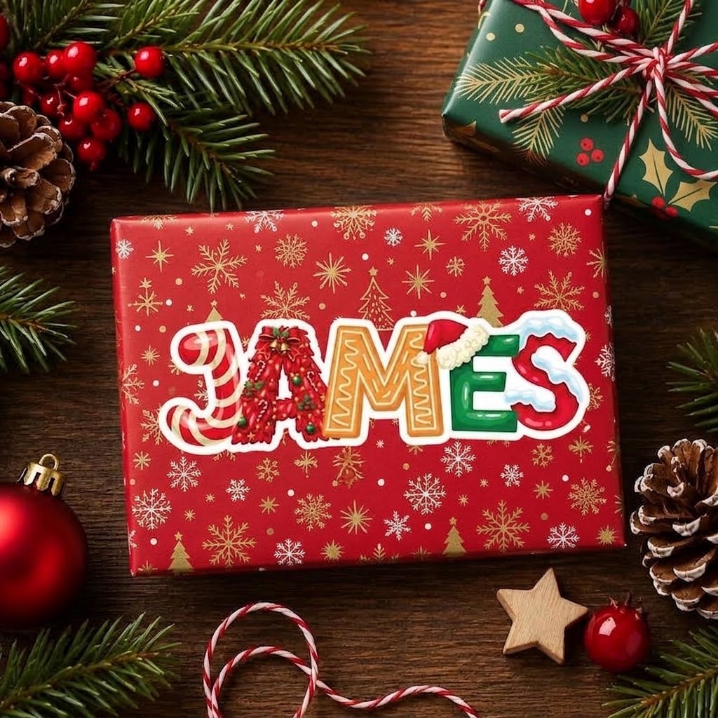 Autocollant de Noël personnalisé avec prénom – Sticker décoratif pour cadeaux et chaussettes de Noël