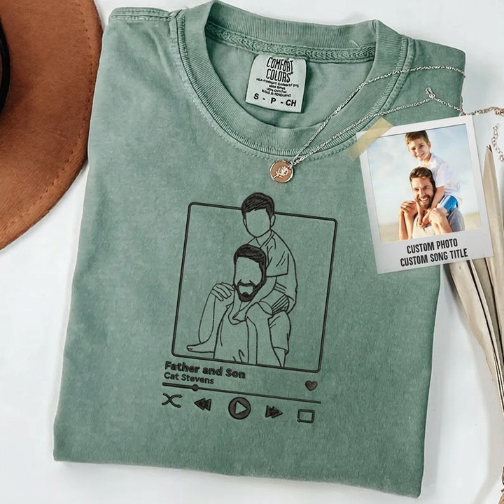 T-shirt Photo Brodé Personnalisé - Un Cadeau Unique pour Papa