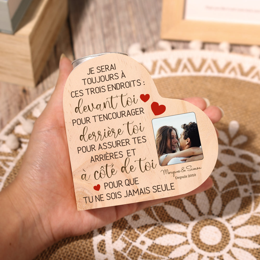 Bougeoir en Bois Pour Couple 2 Prénoms Personnalisés avec Texte et Photo sans bougie