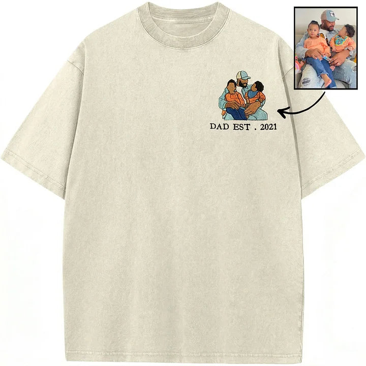 Sweat-shirt, sweat à capuche et T-shirt personnalisés et brodés avec portrait de papa — Effet délavé