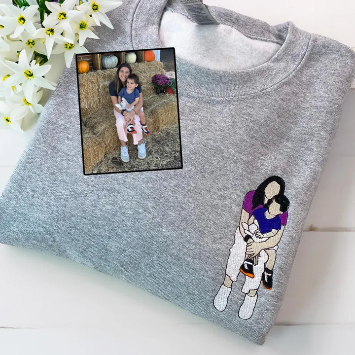 T-shirt/sweat-shirt brodé personnalisé avec portrait de maman
