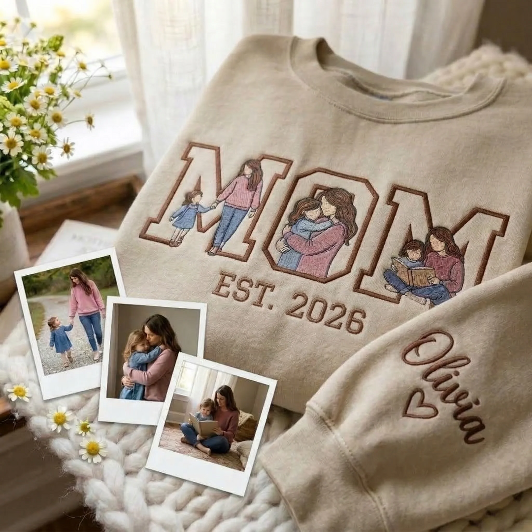 Sweat-shirt/sweat à capuche brodé avec photo personnalisée, cadeau pour maman/famille