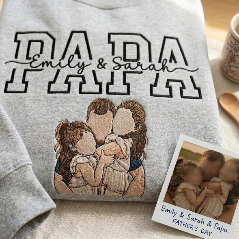 Sweat-shirt personnalisé Papa/Maman avec portrait et les noms des enfants
