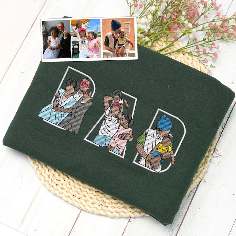 Sweat-shirt/T-shirt brodé personnalisé avec portrait photo, cadeau pour papa/maman/famille