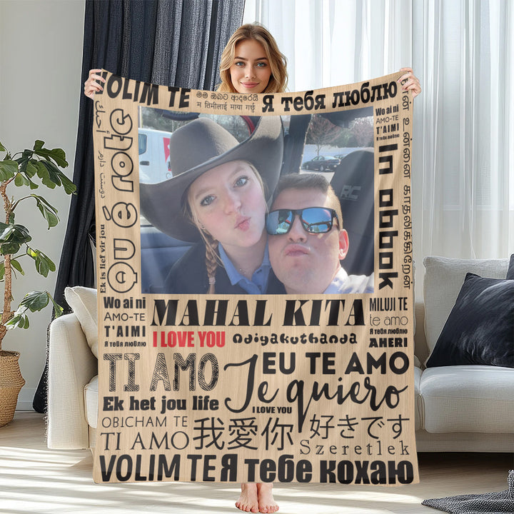 Couverture photo personnalisée Couverture polaire Love You en 100 langues