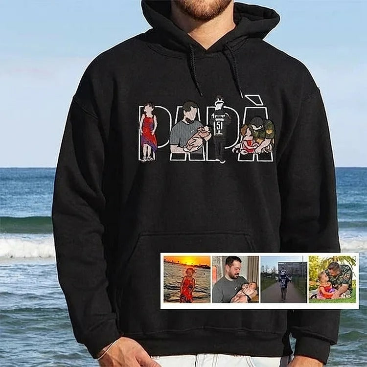 Sweat-shirt/T-shirt brodé personnalisé avec portrait photo, cadeau pour papa/maman/famille