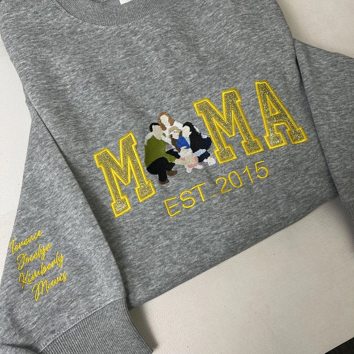 Sweat-shirt personnalisé à paillettes avec photo de famille brodée