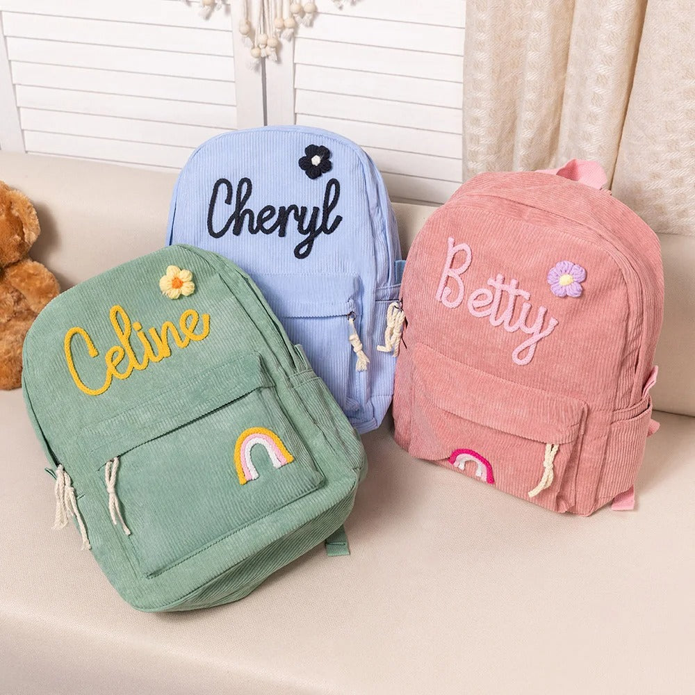 Sac à dos personnalisé pour enfant – Sac à dos en velours côtelé avec nom personnalisé pour l'école, la danse et les cadeaux