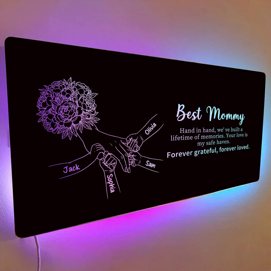 Miroir lumineux personnalisé avec empreintes de mains d'enfants — Cadeau pour la fête des Mères