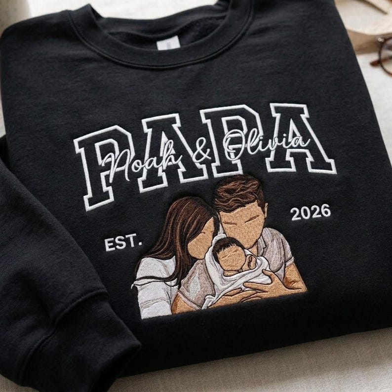 Sweat-shirt personnalisé Papa/Maman avec portrait et les noms des enfants