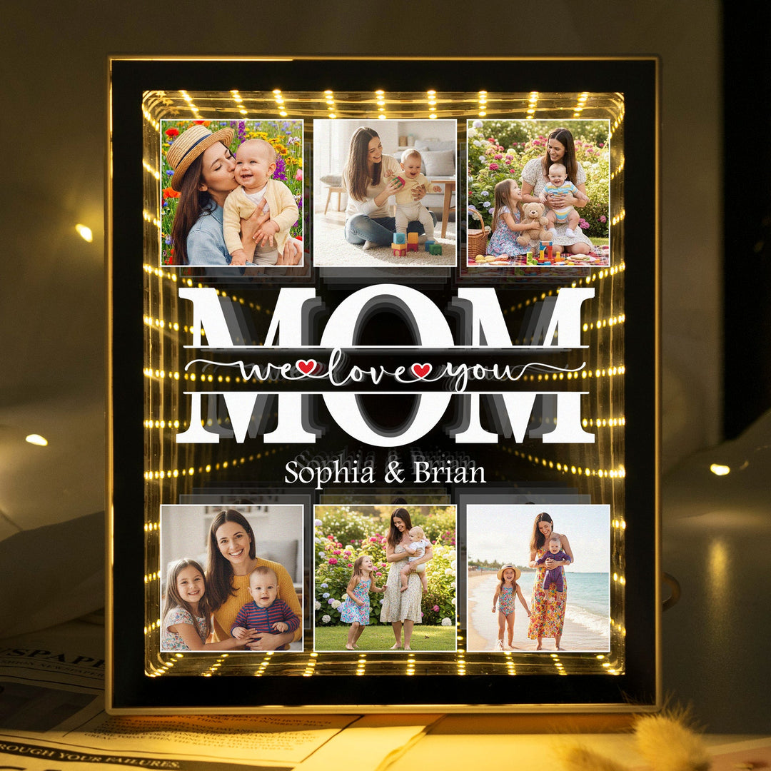 Nous t'aimons - Miroir lumineux infini personnalisé avec photo, cadeau pour maman