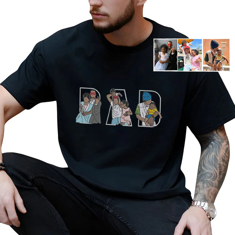 Sweat-shirt/T-shirt brodé personnalisé avec portrait photo, cadeau pour papa/maman/famille