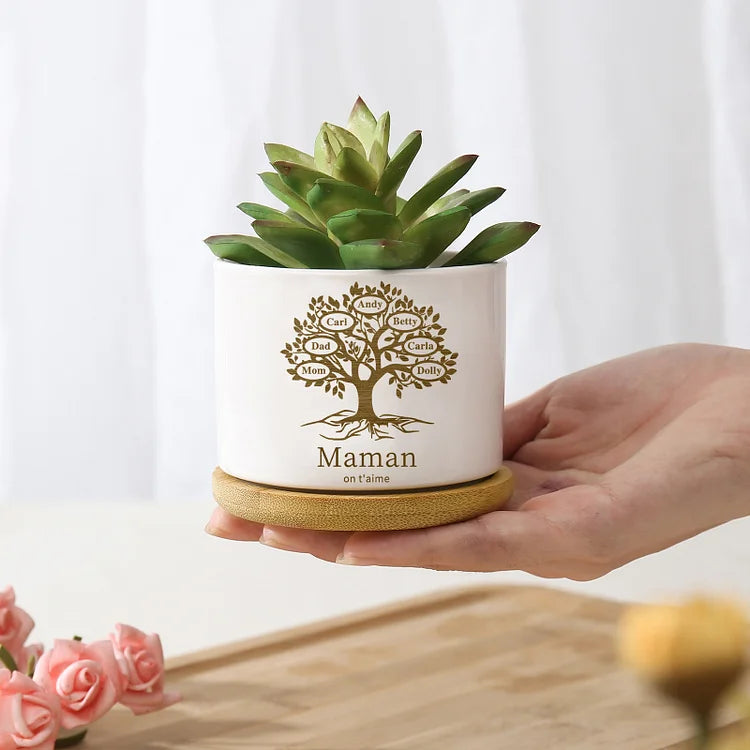 Vase/Pot de Fleurs Arbre de vie 2-8 Prénoms Personnalisés arbre brun