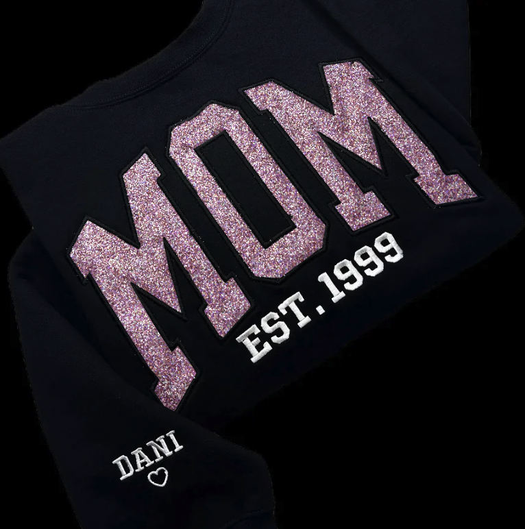 Sweat-shirt personnalisé à paillettes avec appliques pour maman