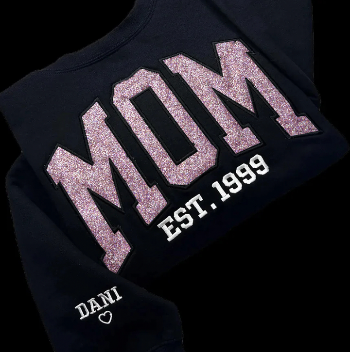 Sweat-shirt personnalisé à paillettes avec appliques pour maman