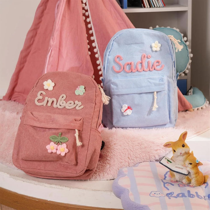 Sac à dos personnalisé pour enfant – Sac à dos en velours côtelé avec nom personnalisé pour l'école, la danse et les cadeaux