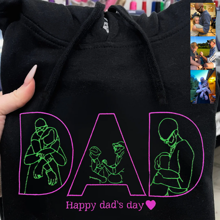 Sweat-shirt personnalisé avec broderie de silhouette photo pour papa – Cadeau personnalisé pour papa