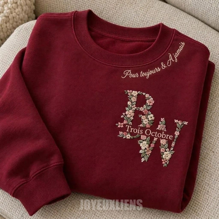 Sweat-shirts personnalisés avec initiale fleurie pour couples, cadeau d'anniversaire