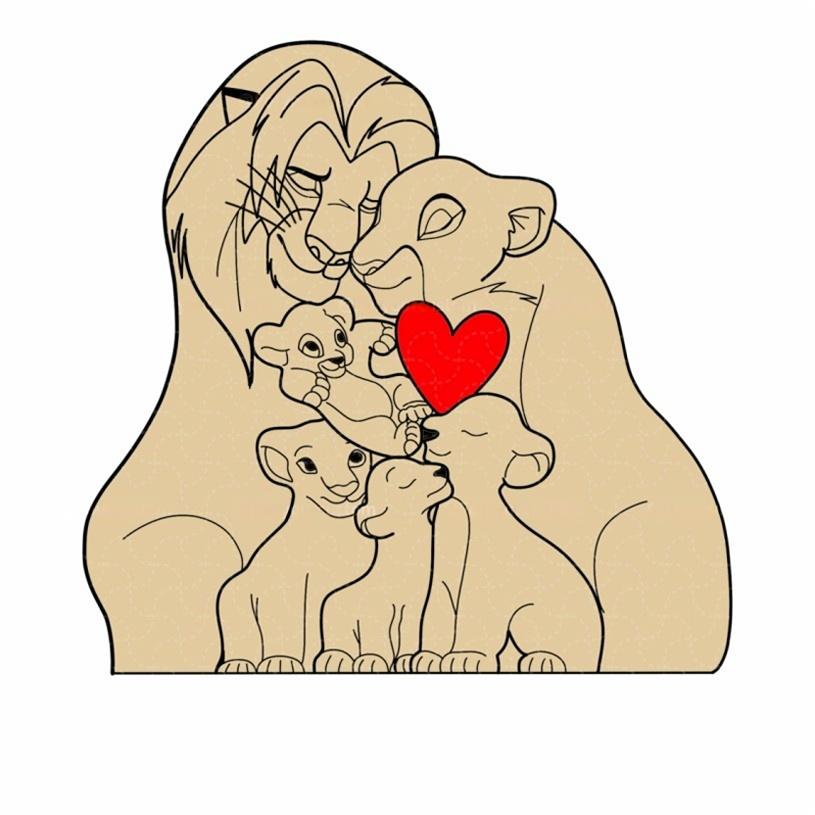 Puzzle personnalisé en bois Famille de lions – Décoration et cadeau personnalisés