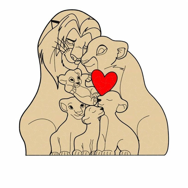 Puzzle personnalisé en bois Famille de lions – Décoration et cadeau personnalisés