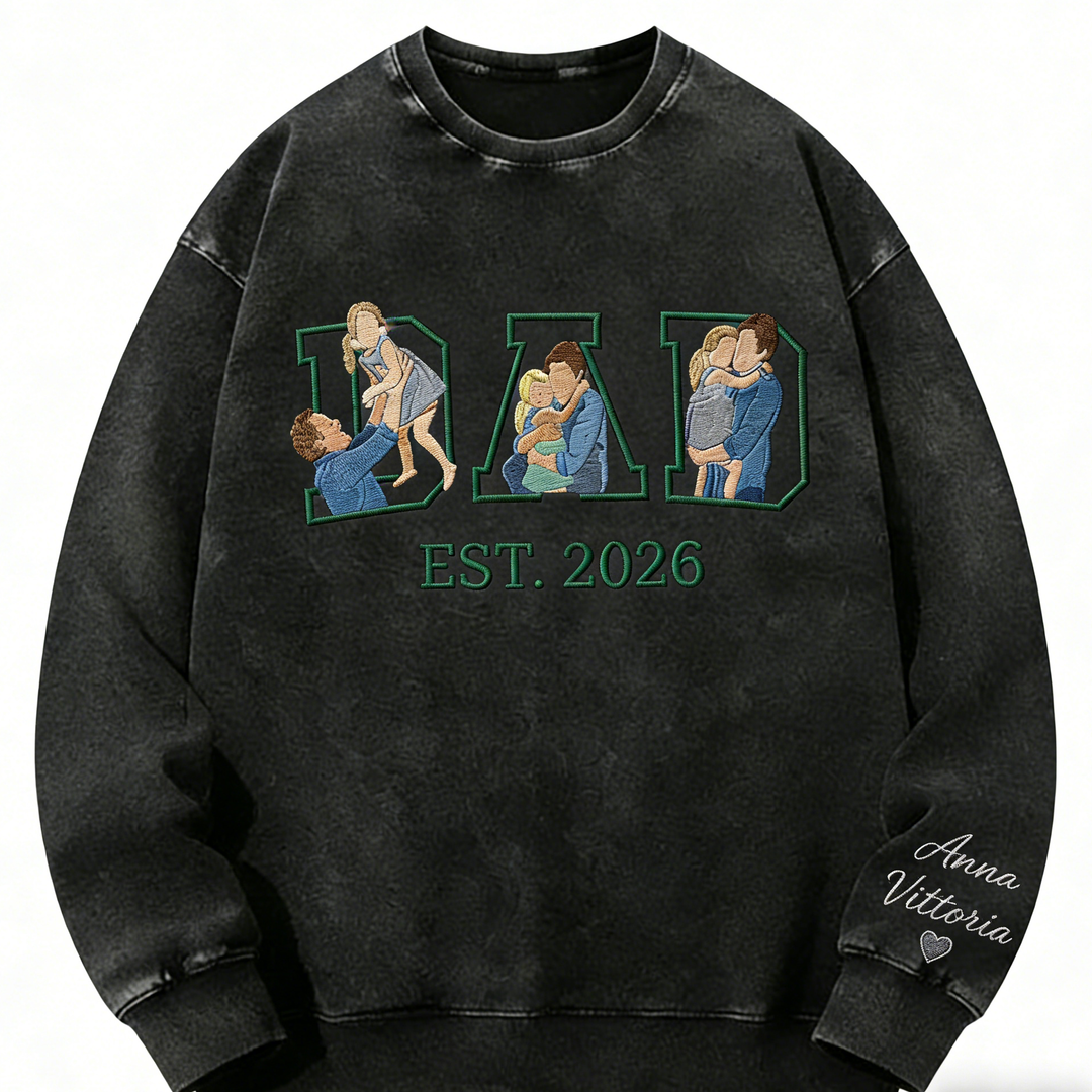 Sweat-shirt en coton délavé personnalisé, brodé d'un portrait de papa