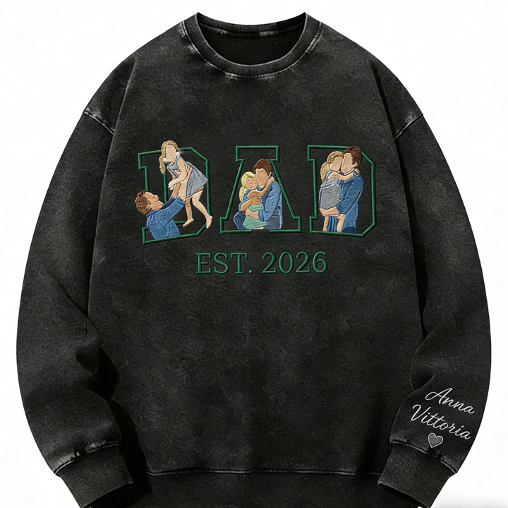 Sweat-shirt en coton délavé personnalisé, brodé d'un portrait de papa