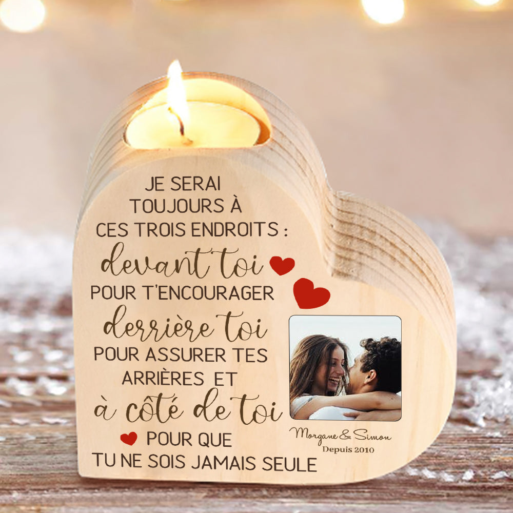Bougeoir en Bois Pour Couple 2 Prénoms Personnalisés avec Texte et Photo sans bougie