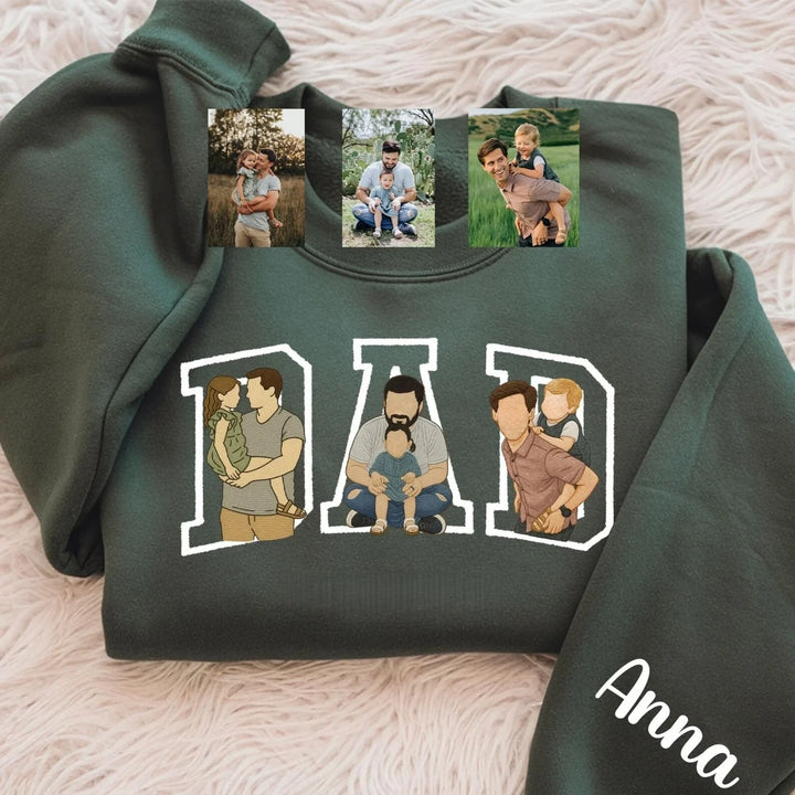 Sweat-shirt/T-shirt brodé personnalisé avec portrait photo, cadeau pour papa/maman/famille
