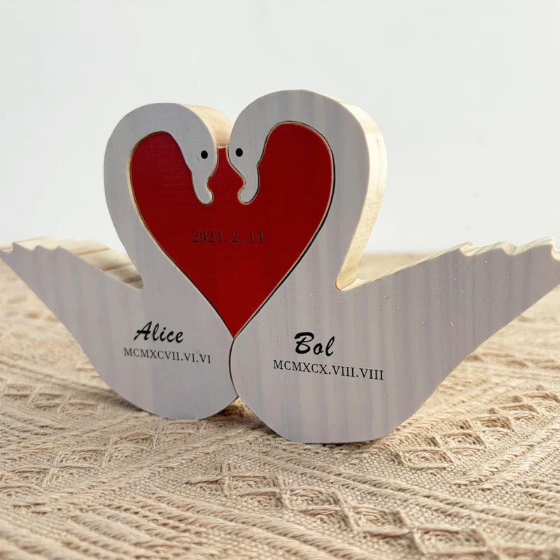 Puzzle de couple de cygnes en bois avec chiffres romains