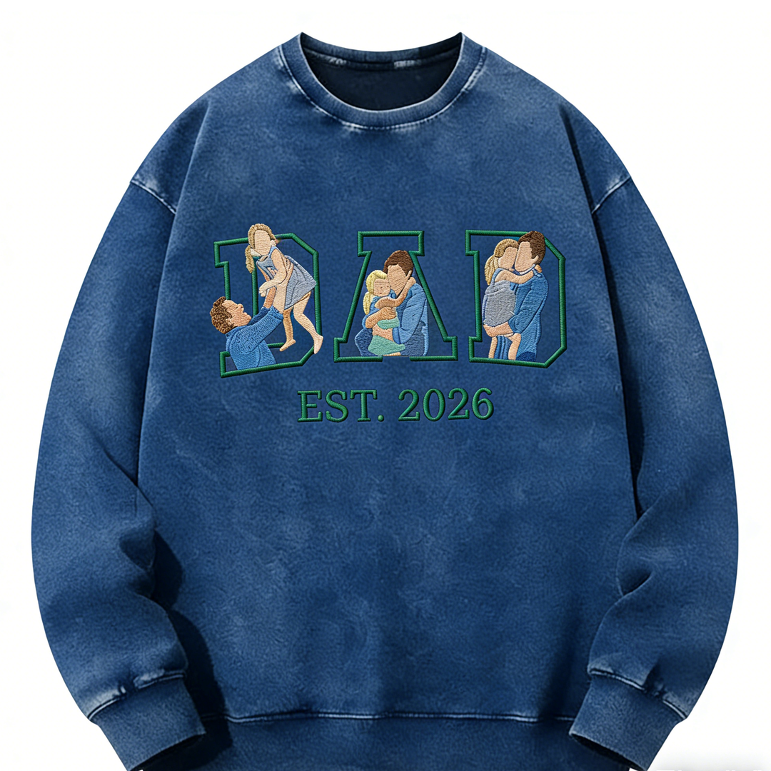 Sweat-shirt en coton délavé personnalisé, brodé d'un portrait de papa