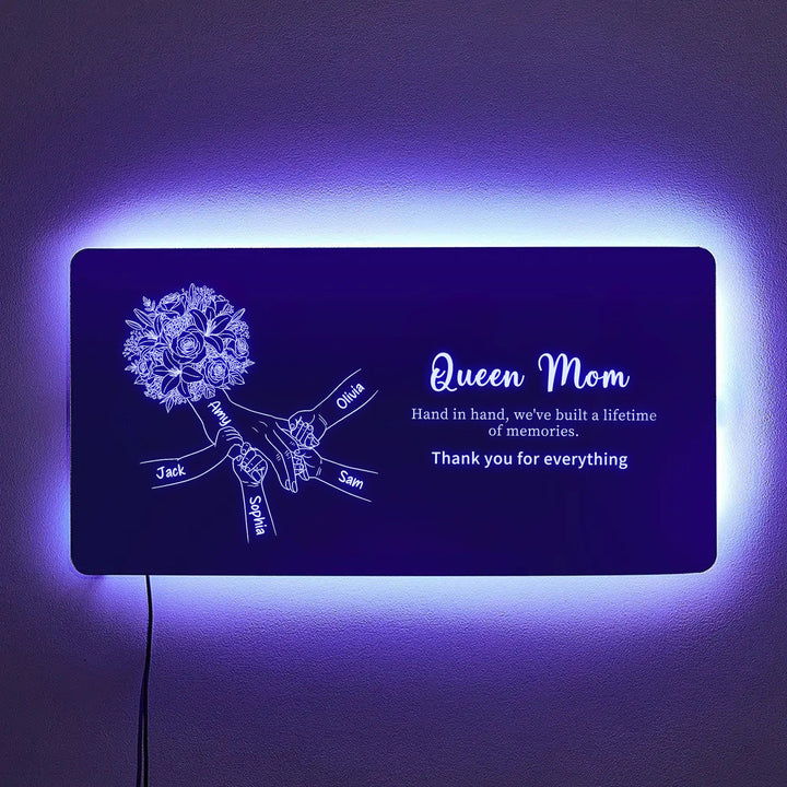 Miroir lumineux personnalisé avec empreintes de mains d'enfants — Cadeau pour la fête des Mères