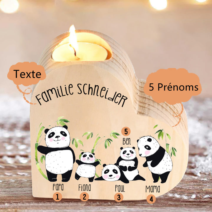 Bougeoirs en Bois Panda sans bougie Prénoms Personnalisé avec textes