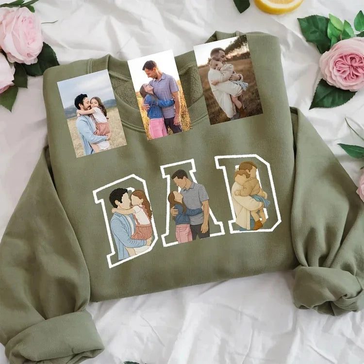 Sweat-shirt/T-shirt brodé personnalisé avec portrait photo, cadeau pour papa/maman/famille