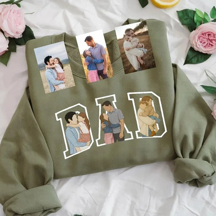 Sweat-shirt/T-shirt brodé personnalisé avec portrait photo, cadeau pour papa/maman/famille