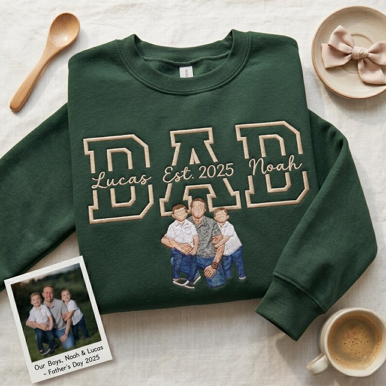 Sweat-shirt personnalisé Papa/Maman avec portrait et les noms des enfants