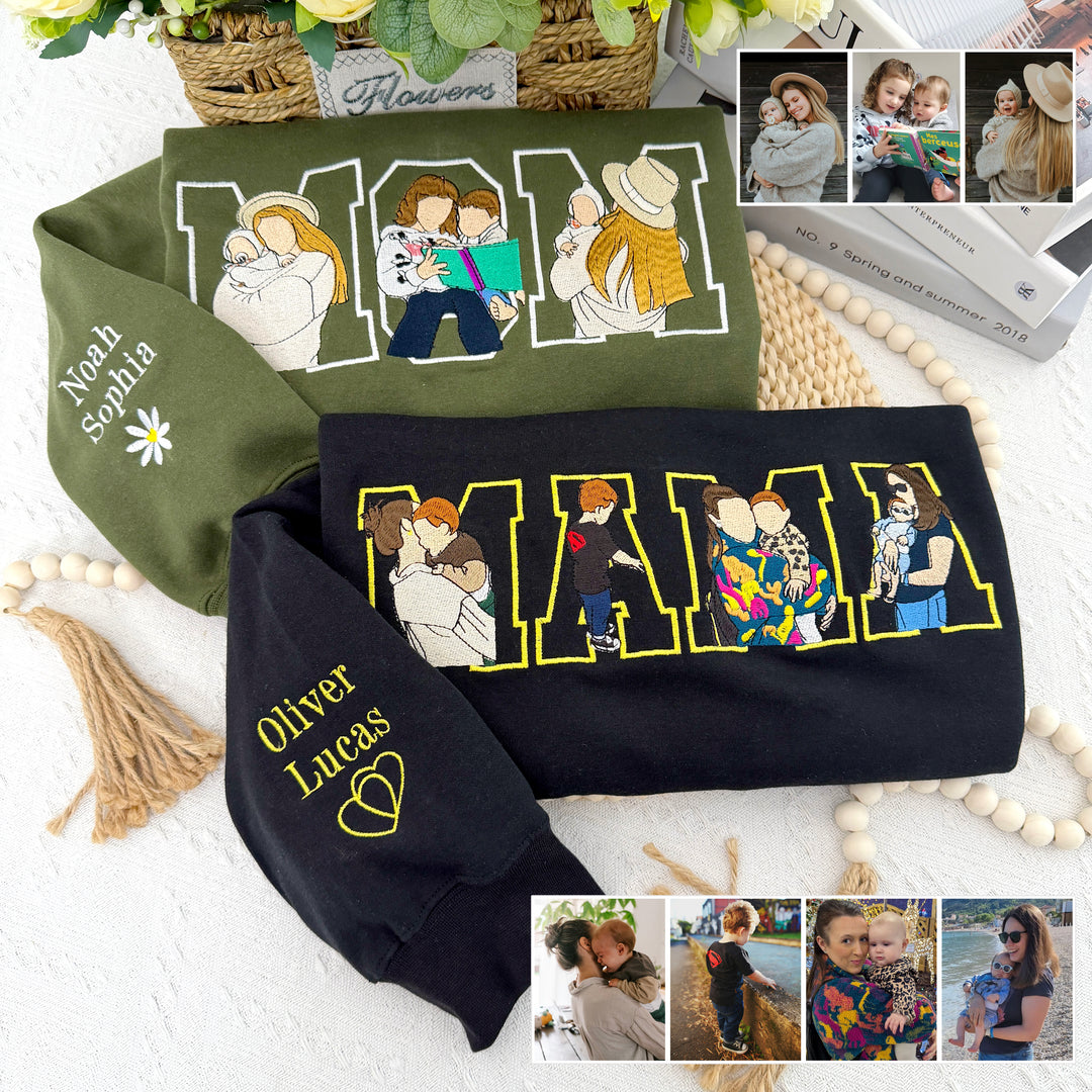 Sweat-shirt/sweat à capuche brodé avec photo personnalisée, cadeau pour maman/famille