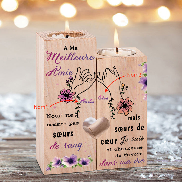 À Ma Meilleure Amie - Bougeoir en Bois sans bougie 2 Prénoms Personnalisé