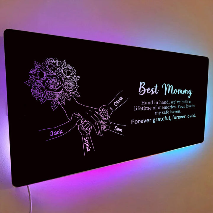 Miroir lumineux personnalisé avec empreintes de mains d'enfants — Cadeau pour la fête des Mères
