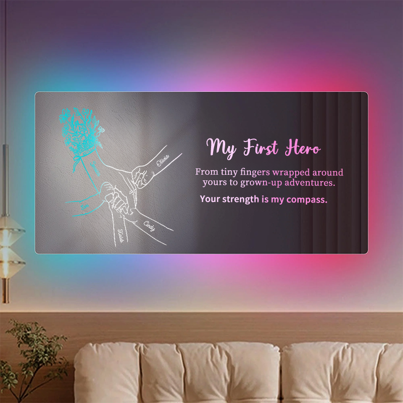 Miroir lumineux personnalisé avec les mains de maman et des enfants — Cadeau pour la fête des Mères