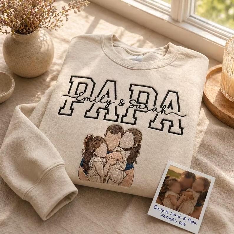 Sweat-shirt personnalisé Papa/Maman avec portrait et les noms des enfants