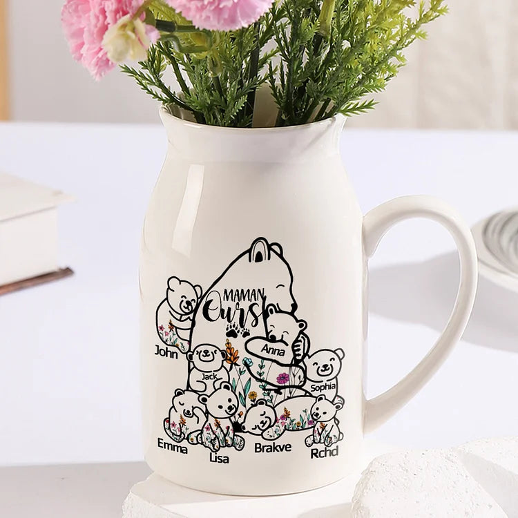 Vase à Fleurs Ours 2-8 Prénoms Personnalisés avec Texte