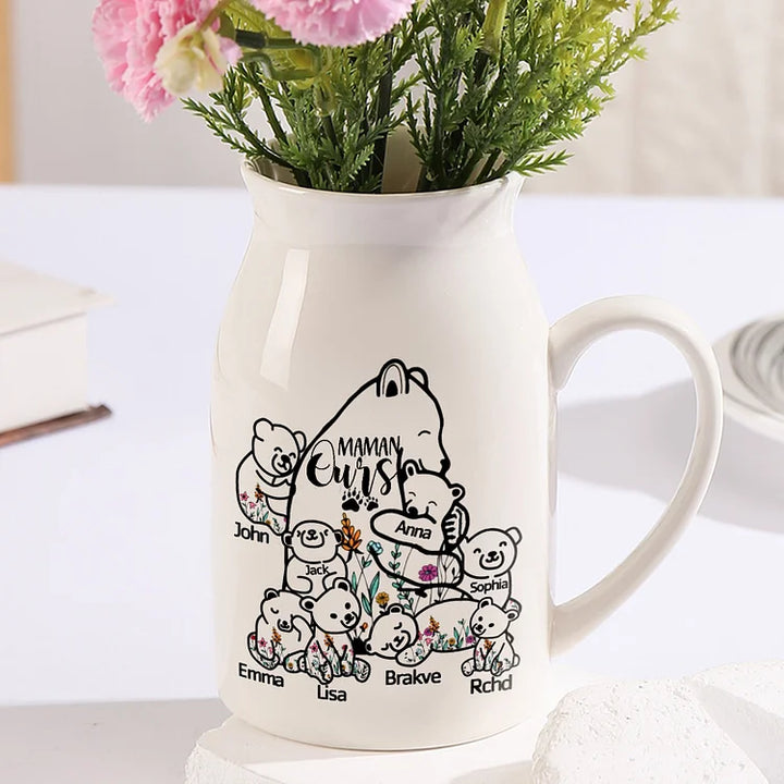 Vase à Fleurs Ours 2-8 Prénoms Personnalisés avec Texte