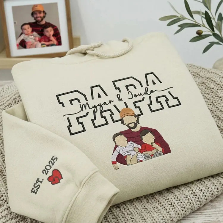 Sweat-shirt personnalisé Papa/Maman avec portrait et les noms des enfants