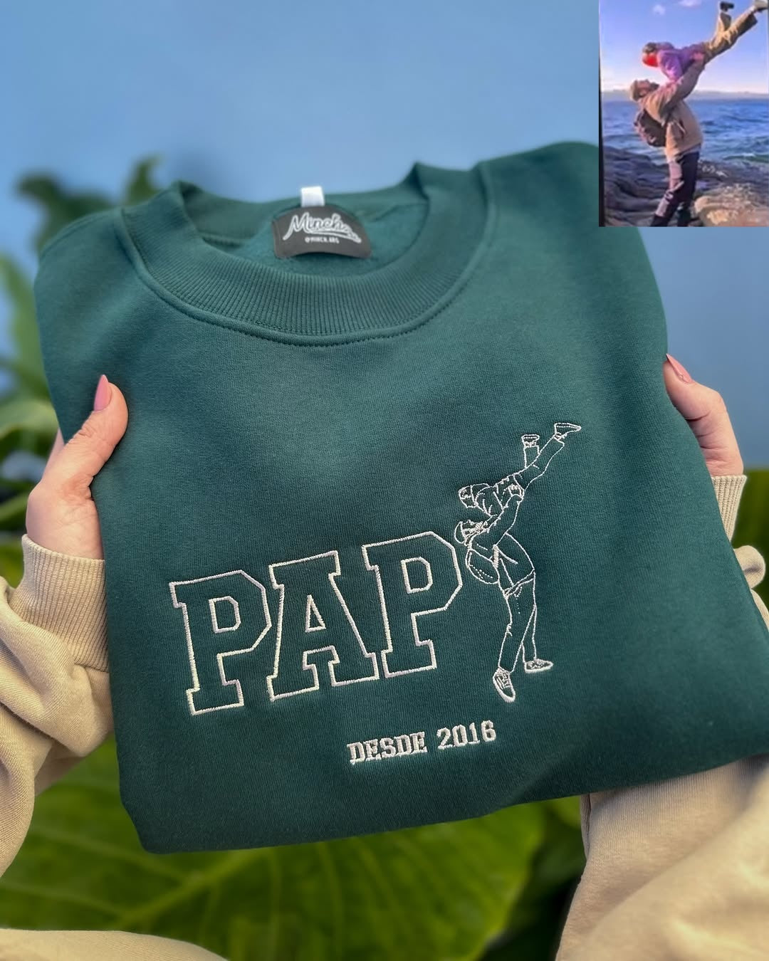 Sweat-shirt personnalisé Papa, Papi avec portrait, cadeau brodé à partir d'une photo