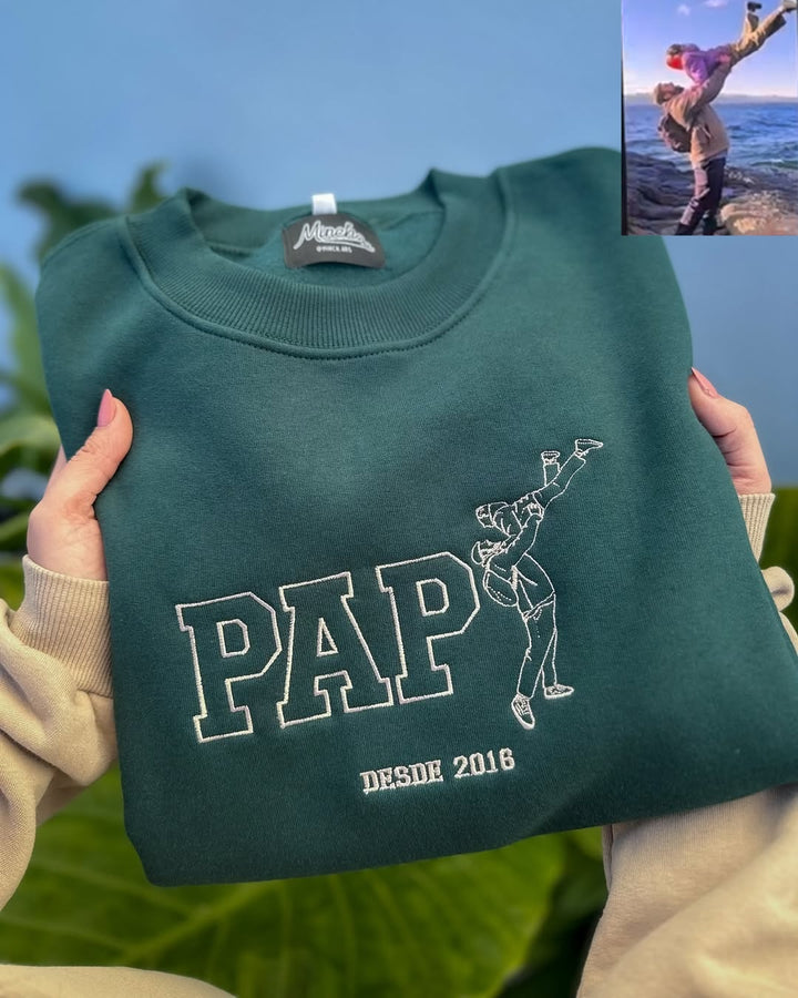 Sweat-shirt personnalisé Papa, Papi avec portrait, cadeau brodé à partir d'une photo