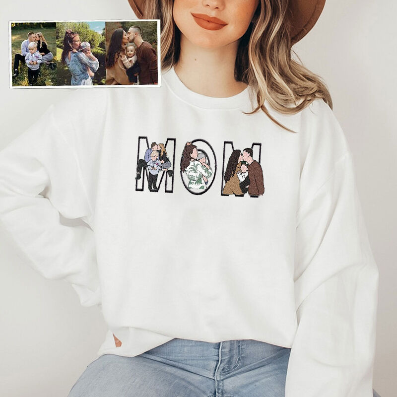 Sweat-shirt/sweat à capuche brodé avec photo personnalisée, cadeau pour maman/famille