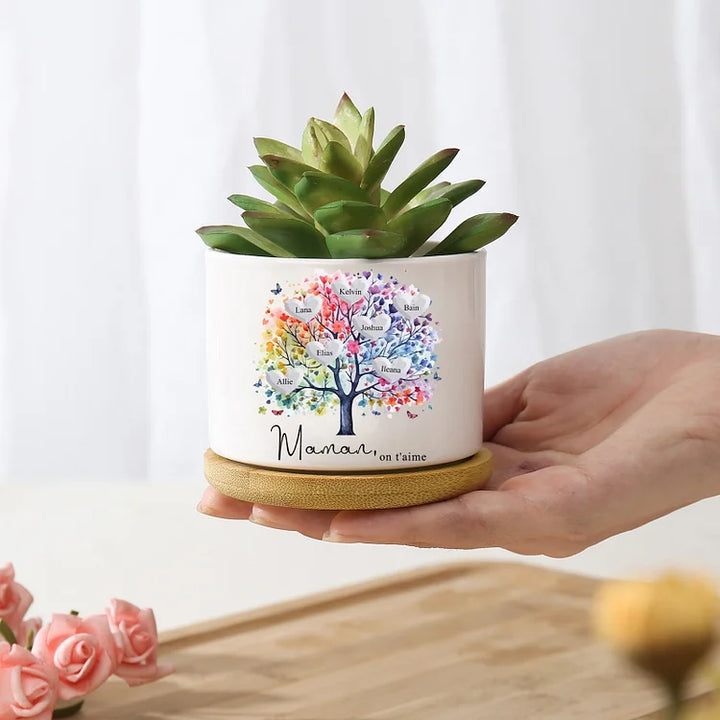 Vase/Pot de Fleurs Arbre 2-8 Prénoms Personnalisés arbre coloré
