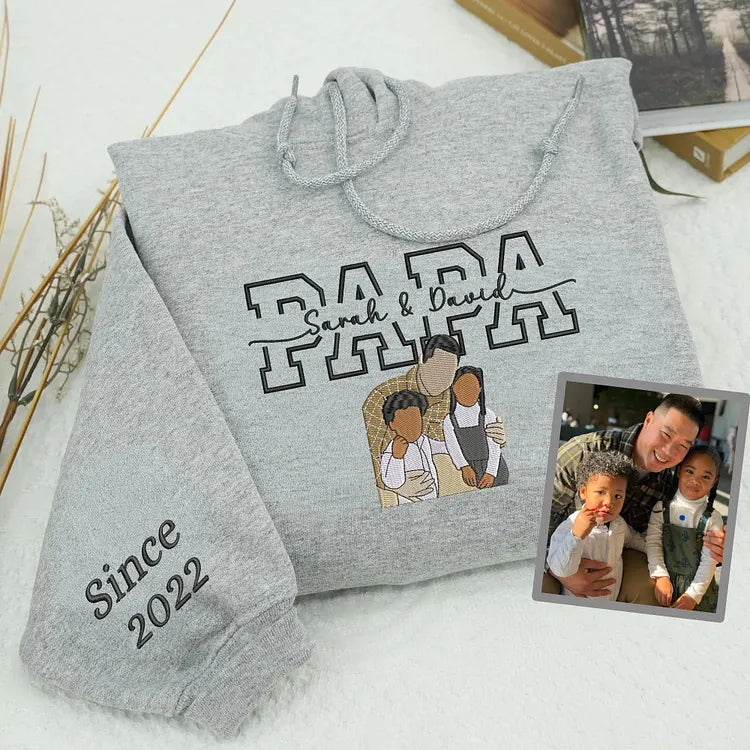 Sweat-shirt personnalisé Papa/Maman avec portrait et les noms des enfants