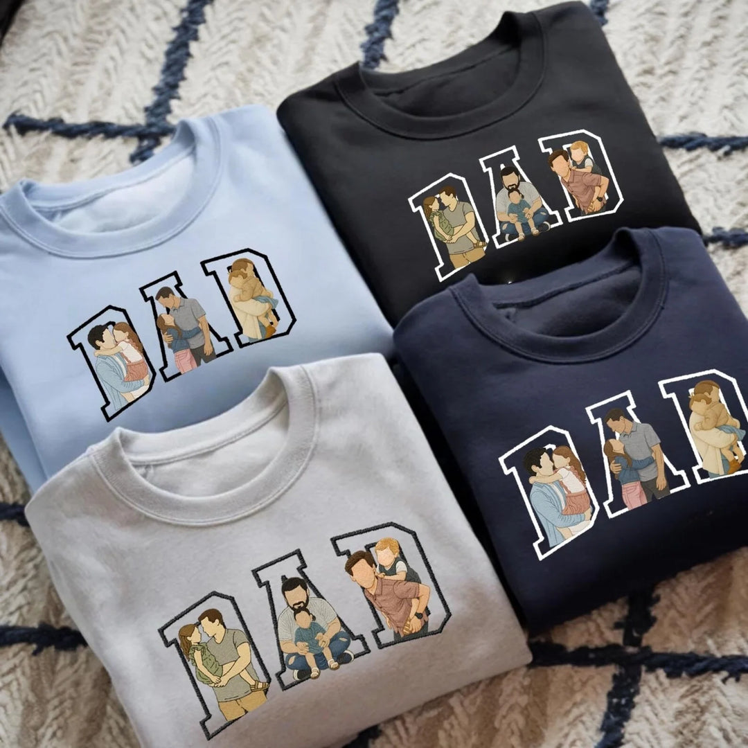Sweat-shirt/T-shirt brodé personnalisé avec portrait photo, cadeau pour papa/maman/famille