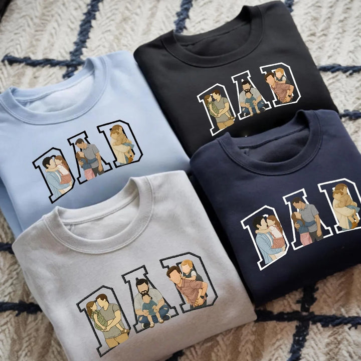 Sweat-shirt/T-shirt brodé personnalisé avec portrait photo, cadeau pour papa/maman/famille